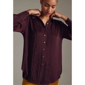 Maeve by Anthropologie Plum Pintuck Pleated Blouse